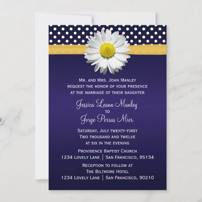 Blue and Yellow Daisy Wedding Invitation (Front)