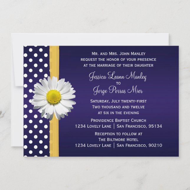 Blue and Yellow Daisy Wedding Invitation (Front)