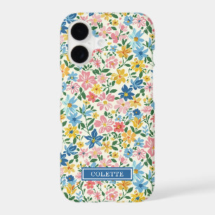 Blue and Yellow Ditsy Flowers Monogrammed