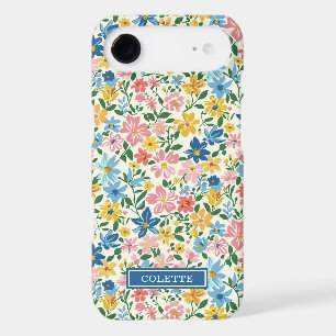 Blue and Yellow Ditsy Flowers Monogrammed