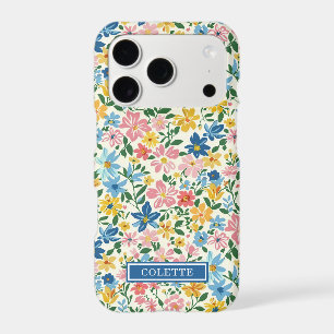 Blue and Yellow Ditsy Flowers Monogrammed