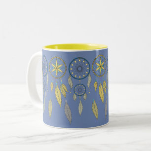 Blue and Yellow Dream Catchers Two-Tone Coffee Mug