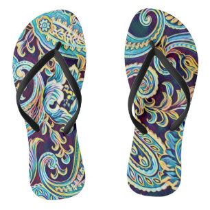 Blue and Yellow Dream Vintage Paisley Jandals