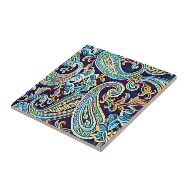 Blue and Yellow Dream Vintage Paisley Tile (Side)