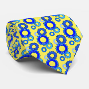 Blue and Yellow Engineering Gears Stylish Tie