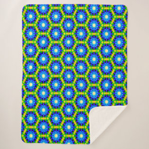 Blue and Yellow Faux Crochet Flower Pattern Sherpa Blanket