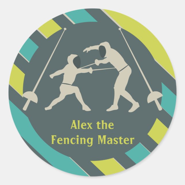 Blue and Yellow Fencing Stickers Party Favour (Front)