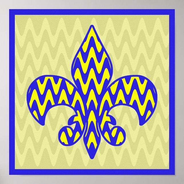 Blue and Yellow Fleur de lis Poster (Front)
