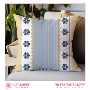 Blue and Yellow Floral and Stripes Cushion