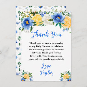 Blue and Yellow Floral Baby Shower Thank You Card