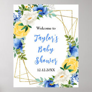 Blue and Yellow Floral Baby Shower Welcome Sign