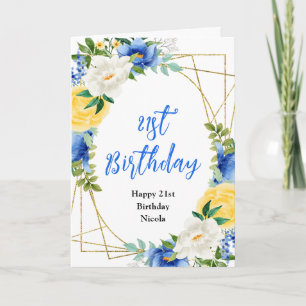 Blue and Yellow Floral Birthday Card