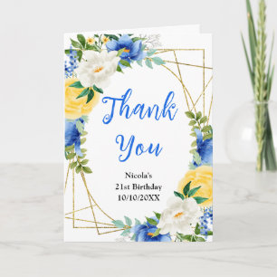 Blue and Yellow Floral Birthday Thank You Card