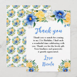 Blue and Yellow Floral Birthday Thank You Card
