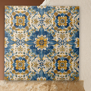 Blue and Yellow Floral Bloom Tile