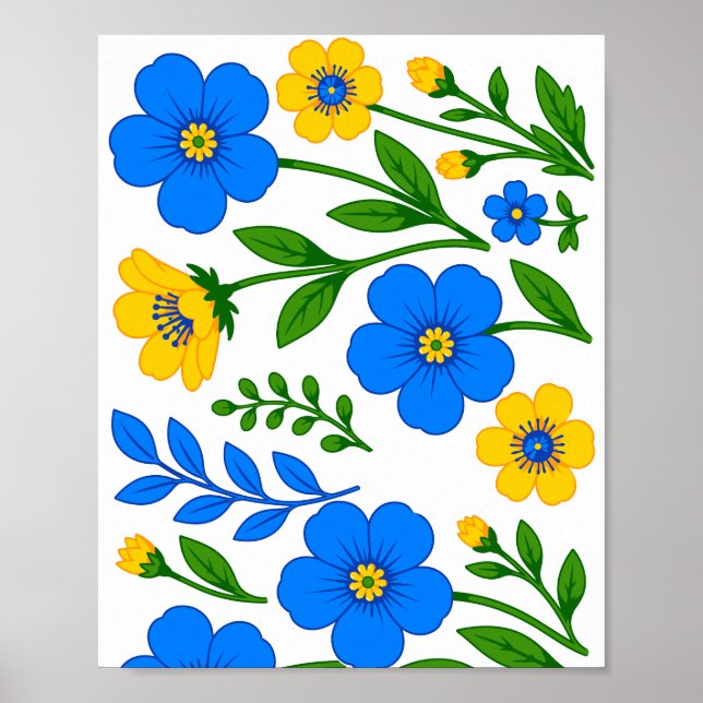 Blue and Yellow Floral Botanical Design Poster (Front)