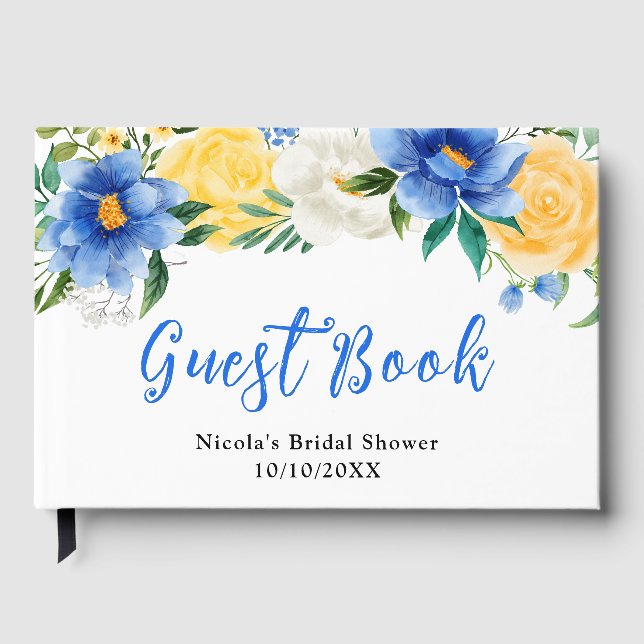 Blue and Yellow Floral Bridal Shower Guest Book (Front)