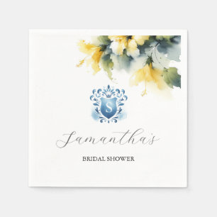 Blue and Yellow Floral Crest Napkin