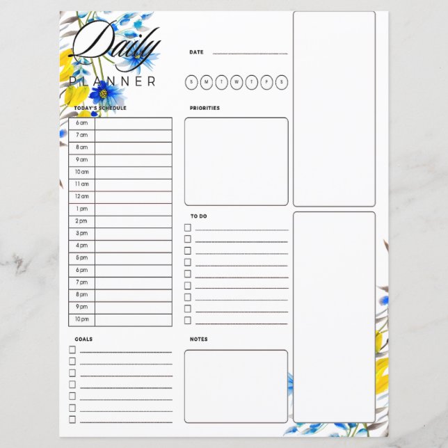 Blue and yellow floral daily planner (Front)