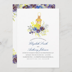 Blue and Yellow Floral Lantern Wedding Invitation