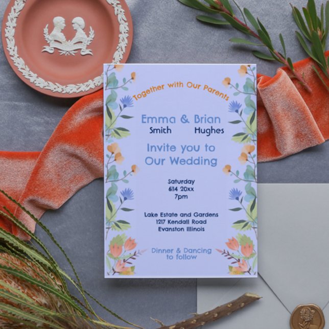 Blue And Yellow Floral Periwinkle   Invitation (Creator Uploaded)