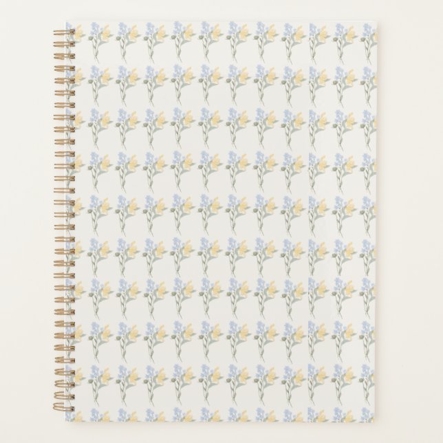 Blue and Yellow Floral Spiral Notebook Planner (Front)