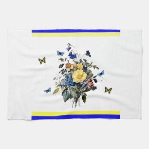 blue and yellow floral tea towel