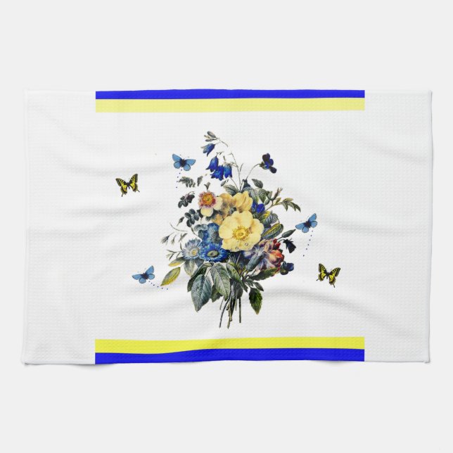 blue and yellow floral tea towel (Horizontal)