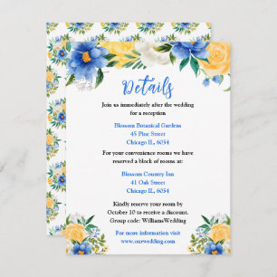 Blue and Yellow Floral Wedding Details Enclosure Card