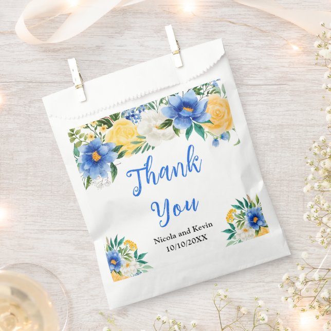 Blue and Yellow Floral Wedding Favour Bags (Clipped)