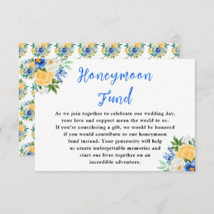 Blue and Yellow Floral Wedding Honeymoon Fund Enclosure Card