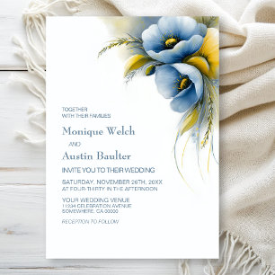 Blue and Yellow Floral Wedding Invitation