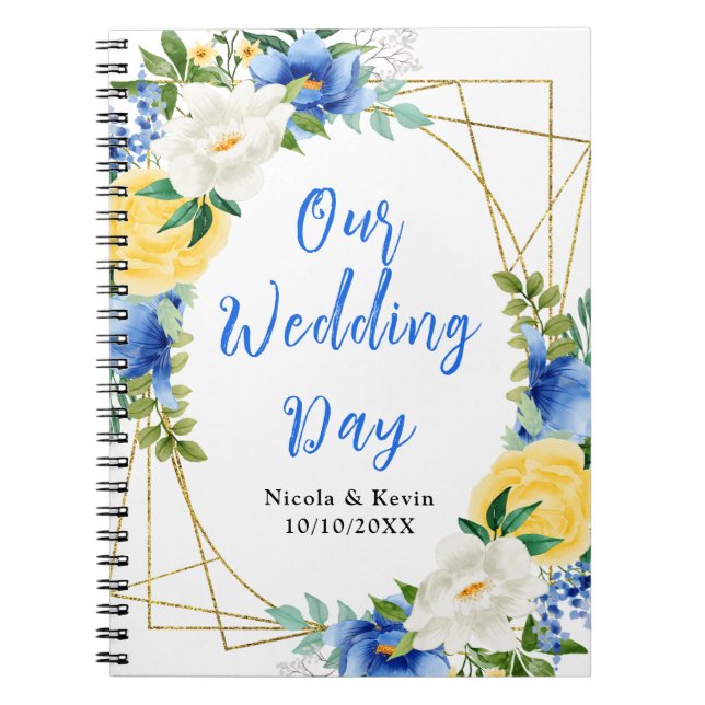 Blue and Yellow Floral Wedding Planner Notebook (Front)