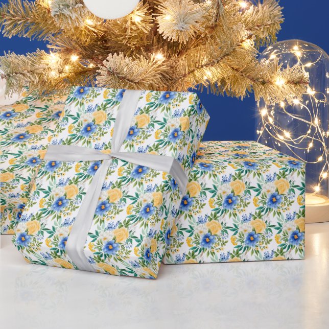 Blue and Yellow Floral  Wrapping Paper (Holidays)