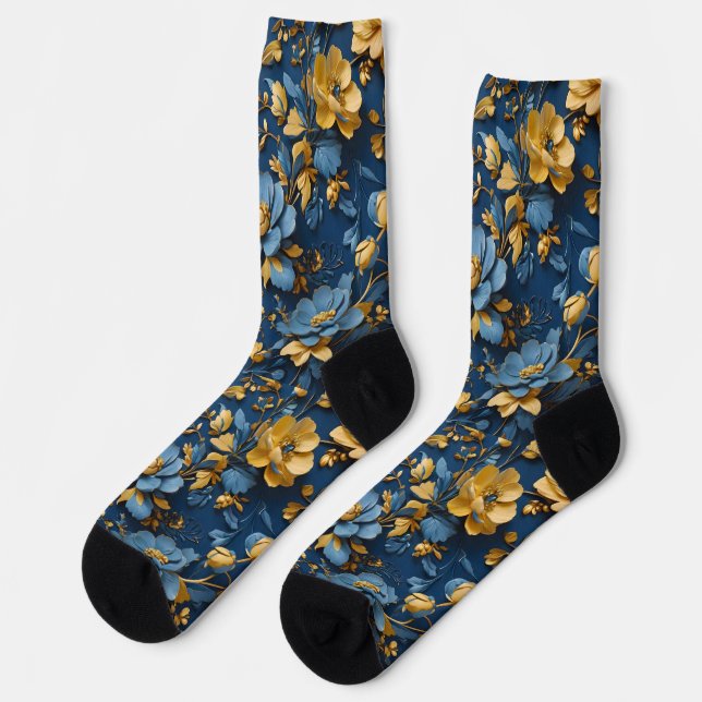 Blue and Yellow Flower Design  Socks (Left)
