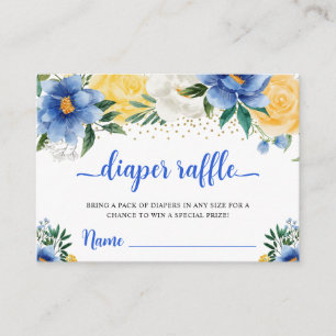Blue and Yellow Flowers Baby Shower Diaper Raffle Enclosure Card