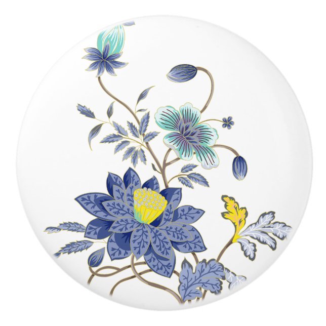 Blue and Yellow Flowers Ceramic Pull (Front)
