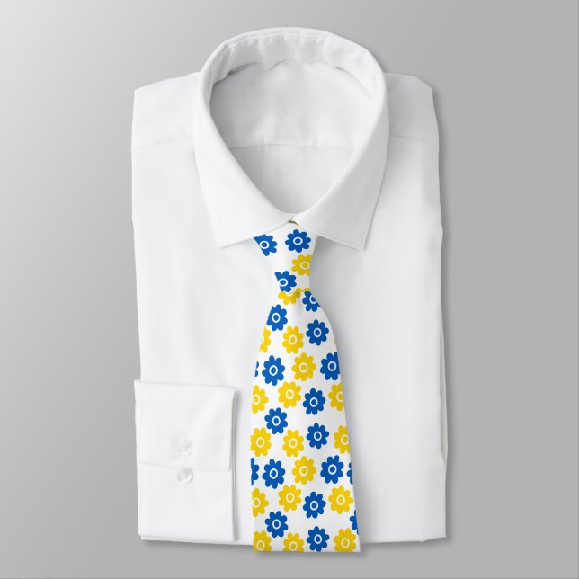 Blue and Yellow Flowers Tie (Tied)