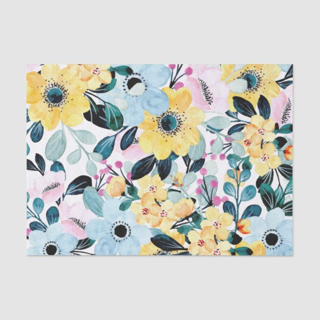 Blue and Yellow Flowers Tissue Paper (Front)