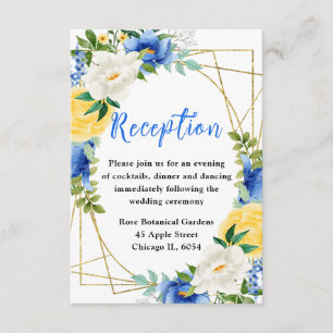 Blue and Yellow Flowers Wedding Reception Enclosure Card
