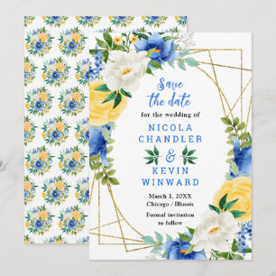 Blue and Yellow Flowers Wedding Save The Date