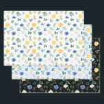 Blue and Yellow Flowers with Foliage Pattern Wrapping Paper Sheet<br><div class="desc">These beautiful and elegant wrapping paper sheets are versatile and can be used for giving gifts or art and craft projects. They are ideal for any occasion such as birthdays,  weddings,  bridal showers,  baby showers,  anniversaries or general gifts. The design features watercolor blue,  yellow and white flowers with foliage.</div>