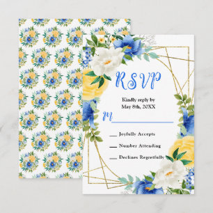 Blue and Yellow Flowers with Foliage Wedding RSVP Card
