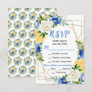 Blue and Yellow Flowers with Foliage Wedding RSVP Card