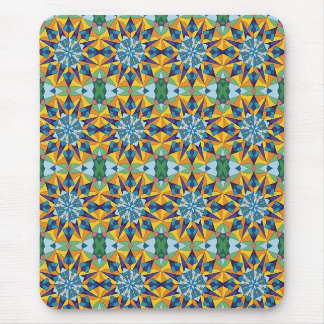 Blue and yellow fractal geometric pattern mouse pad (Front)
