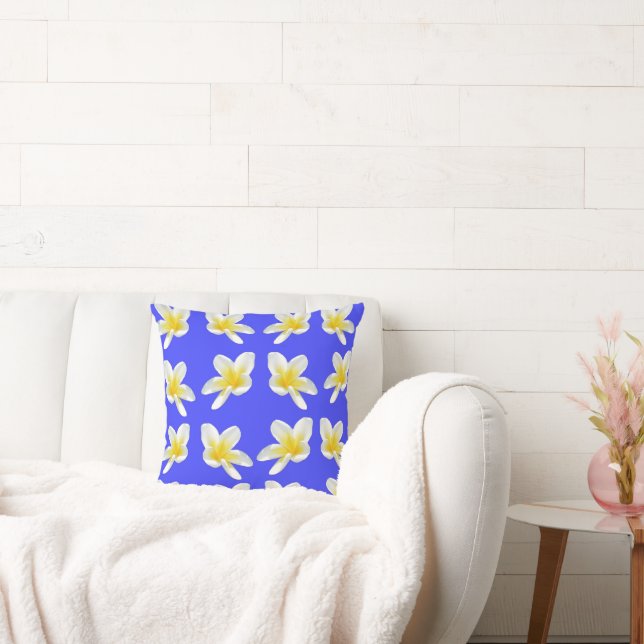 Blue And Yellow Frangipani Pattern, Cushion (Couch)
