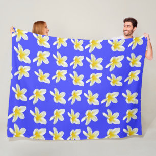 Blue And Yellow Frangipani Pattern, Fleece Blanket