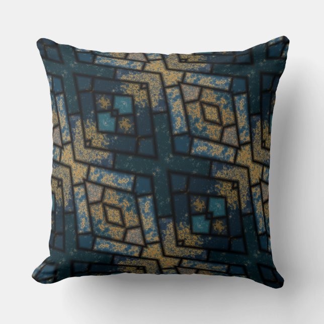 blue and yellow geometric cushion (Front)