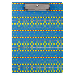 Blue and Yellow Geometric Ethnic Folk art pattern Clipboard