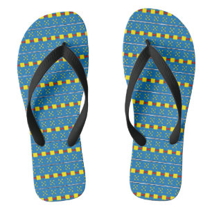 Blue and Yellow Geometric Ethnic Folk art pattern Jandals